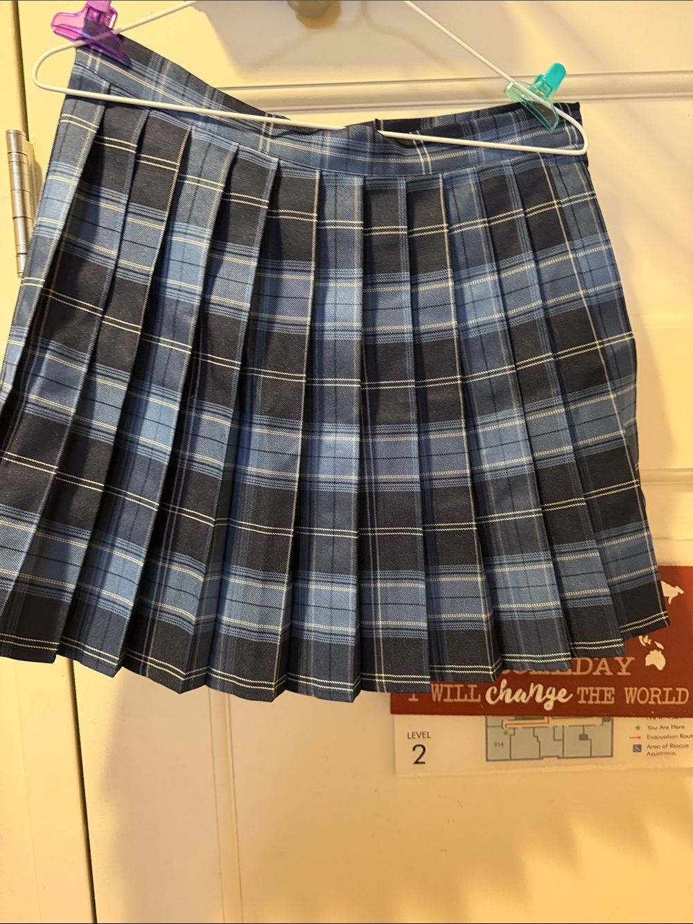 Pleated Mini Skirt in Navy and Light Blue Plaid - Picture 5 of 5